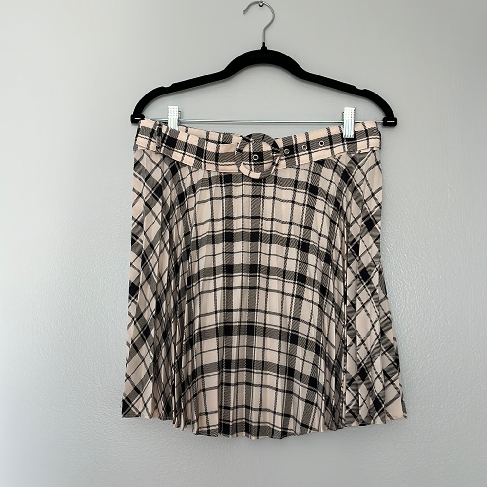 Topshop, plaid, pleated miniskirt, belted, Sz: 8 - Picture 3 of 5